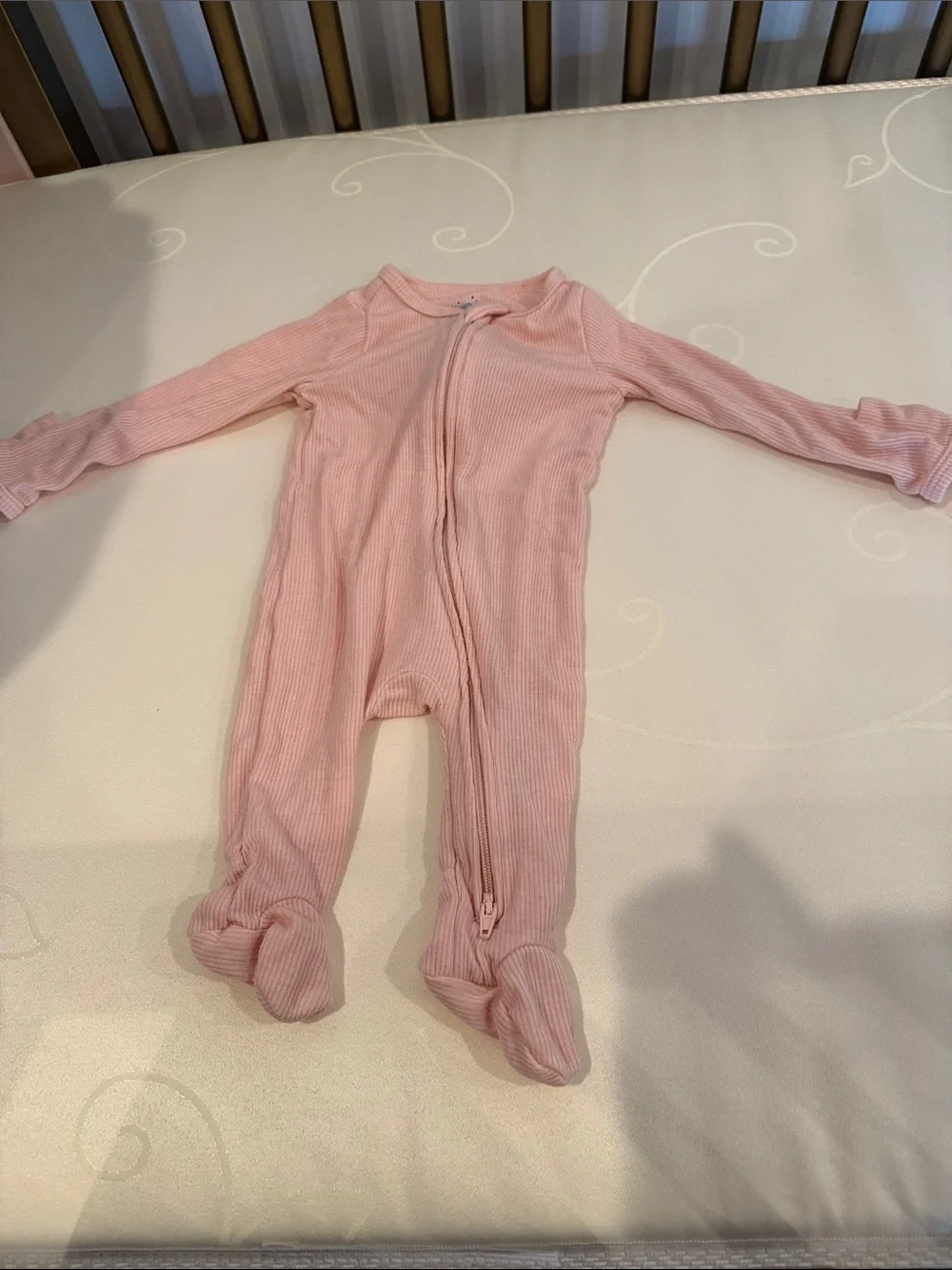cloud island Soft Pink Ribbed Zip Front Footed One-Piece
